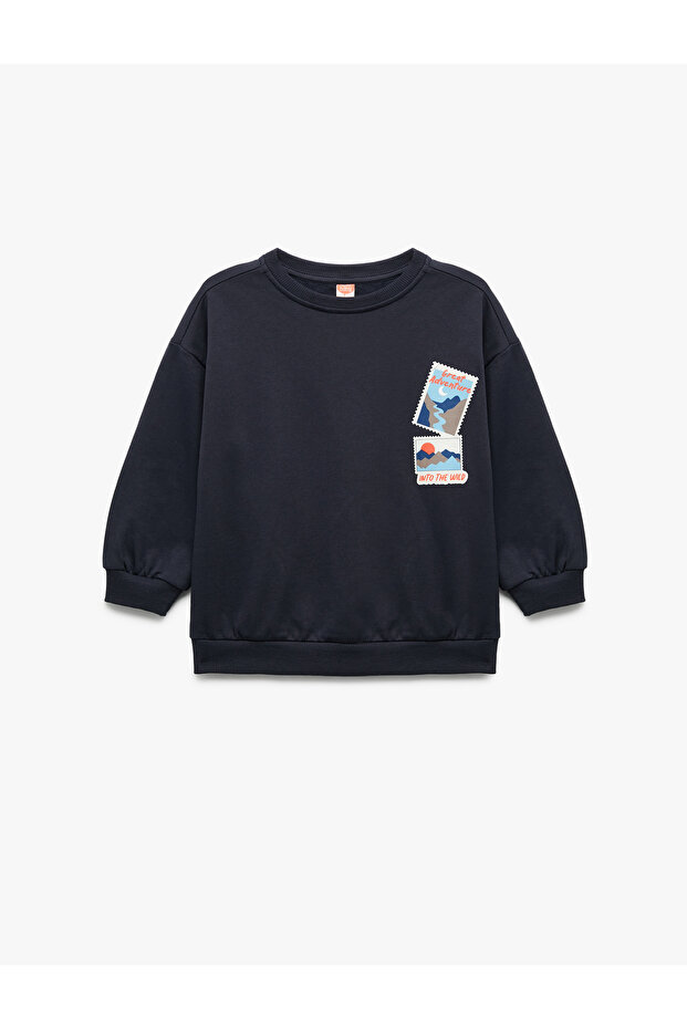 Long Sleeve Crew Neck Printed Cotton Hooded Sweatshirt