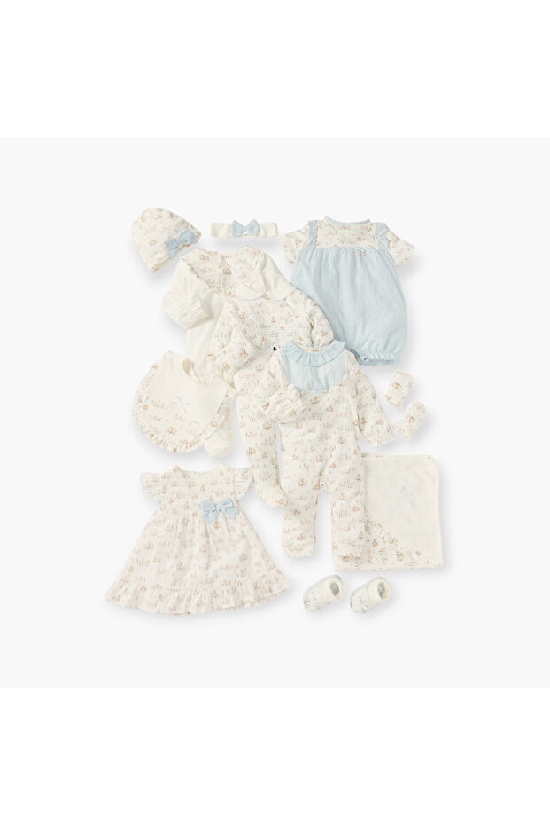 Printed Romper with Short Sleeves and Button Closure - 5
