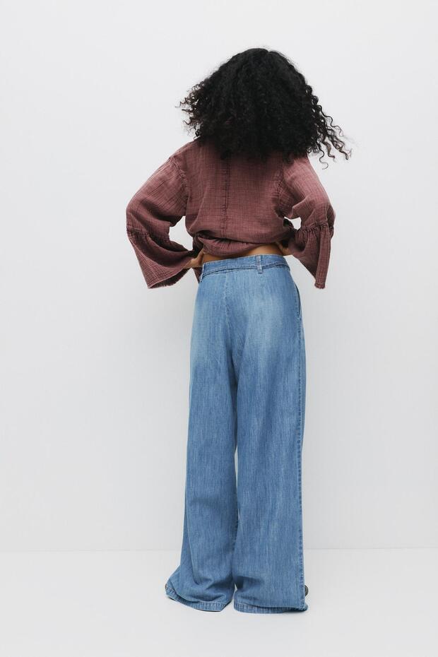 Kordonlu geniş paça jean - 2