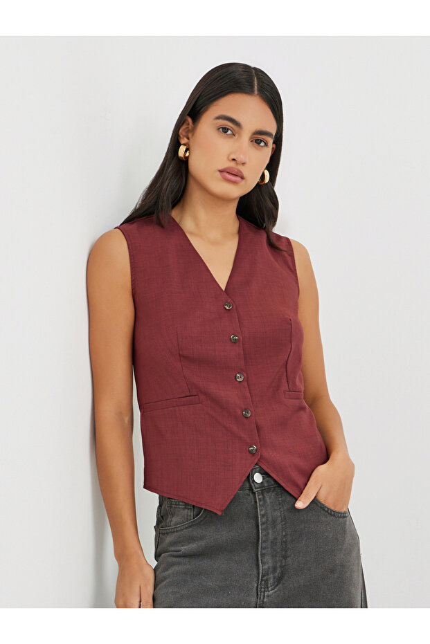 Solid Buttoned Waistcoat - 1