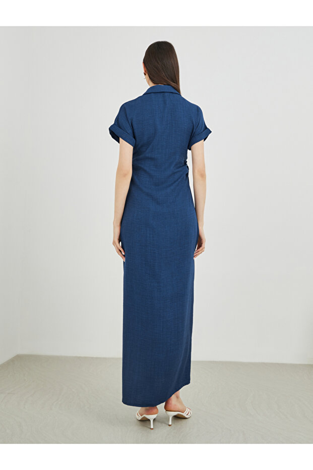 Solid Collared Buttoned Shirt Maxi Dress - 5