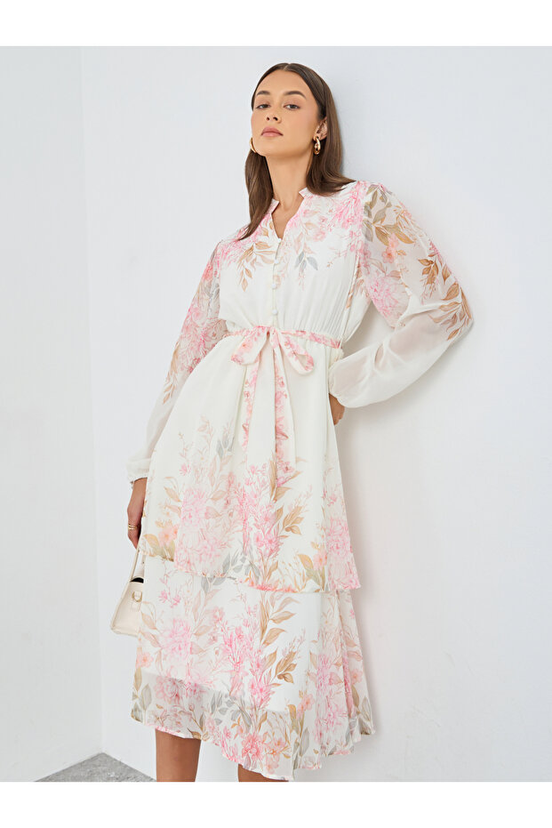 Floral Print Layered Midi Dress