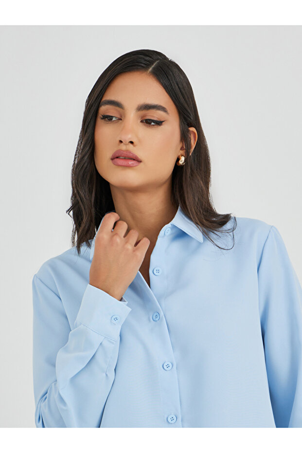Solid Spread Collared Long Sleeve Shirt - 3