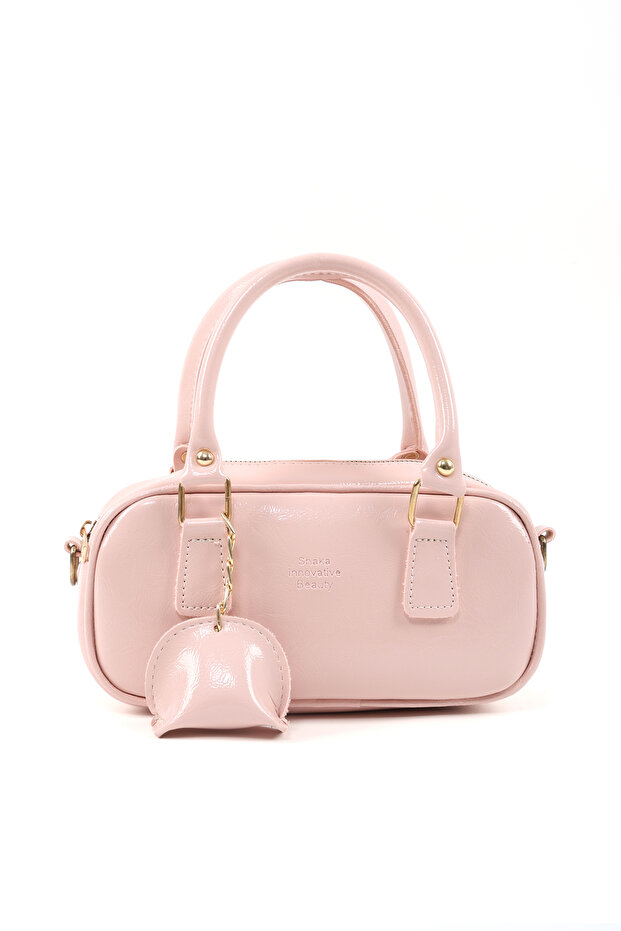 Candy Pink Shk207 Faux Leather Charm Detailed Zippered Adjustable Strap Hand, Arm and Shoulder Bag