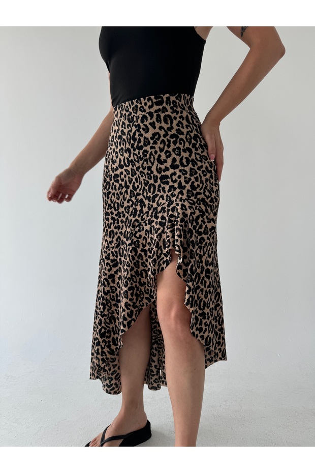 تنورة ملفوفة غير متماثلة بنقشة الفهد - 1