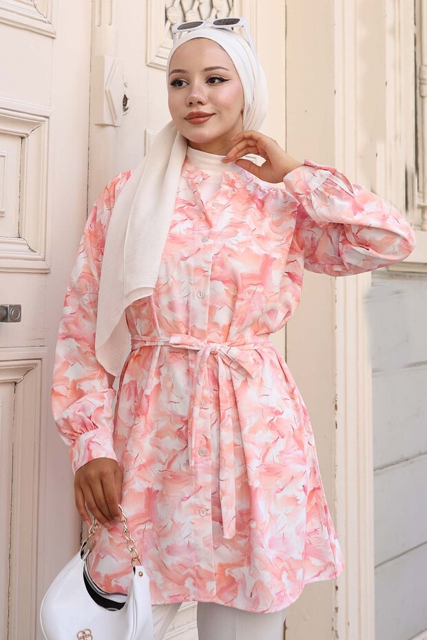 قميص حجاب منقوش سلمون 700 - 4