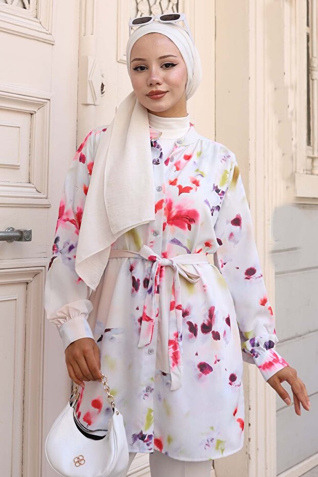 Patterned Hijab Shirt Green 701