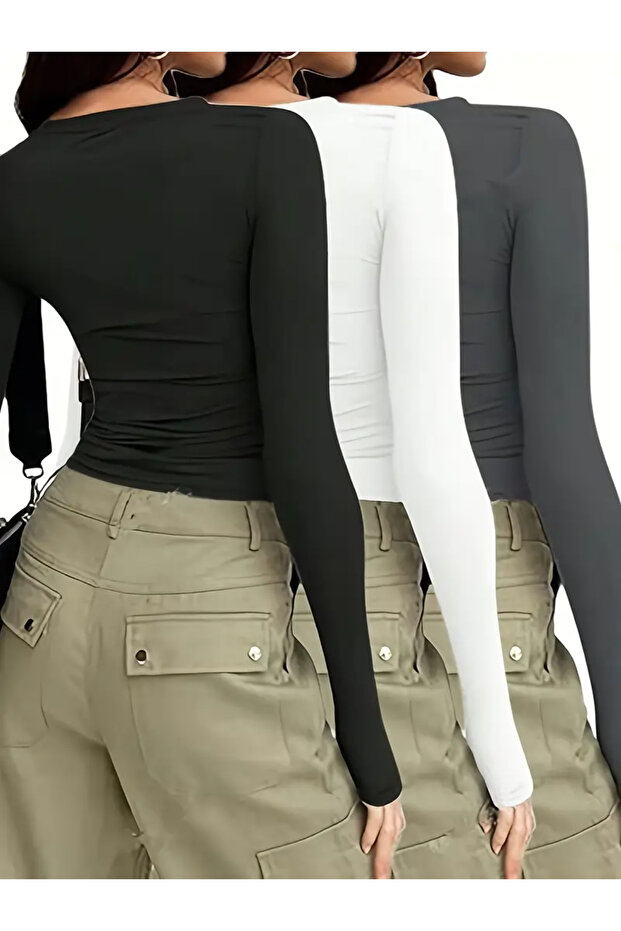 Crew Neck Basic Long Sleeve Body - 2