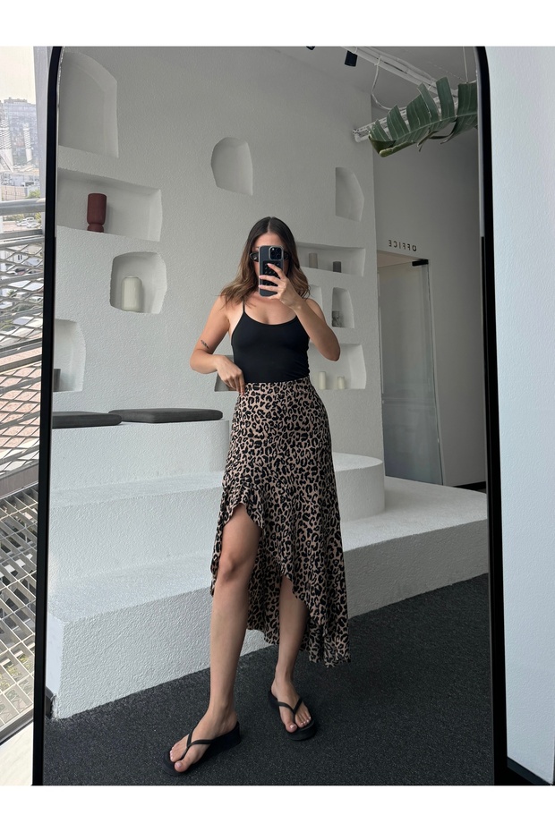 تنورة ملفوفة غير متماثلة بنقشة الفهد - 3