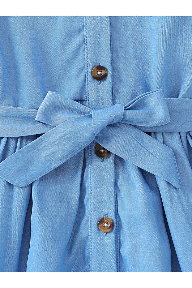 Solid Button Front Belted Dress - 5