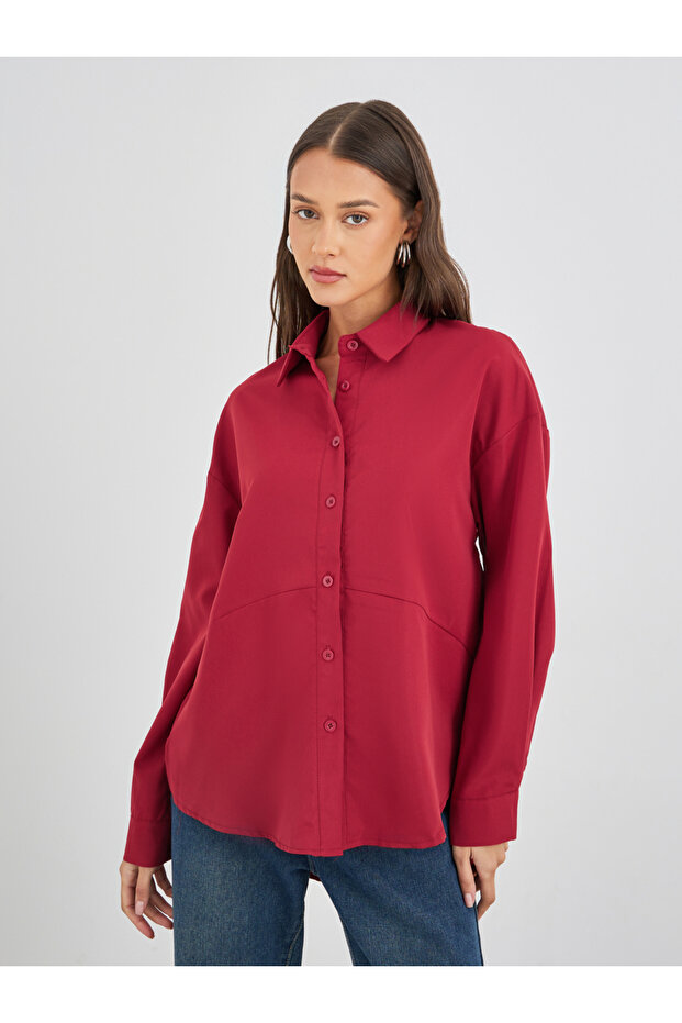 قميص سادة كبير الحجم بأكمام طويلة - 3