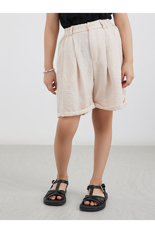 Linen Look Shorts with Turn-Up Hem
