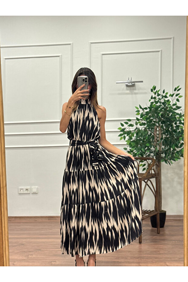 Viskon Kumaş Etnik Desen Elbise - 2