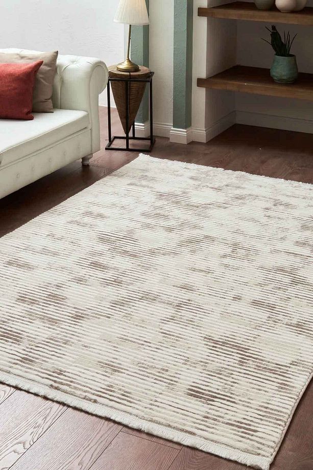 Alice Yumuşak Tuşeli Peluş Dokuma Saçaklı Vizon Salon Halısı Mutfak Halısı Çocuk Halısı Halı Yolluk - 1
