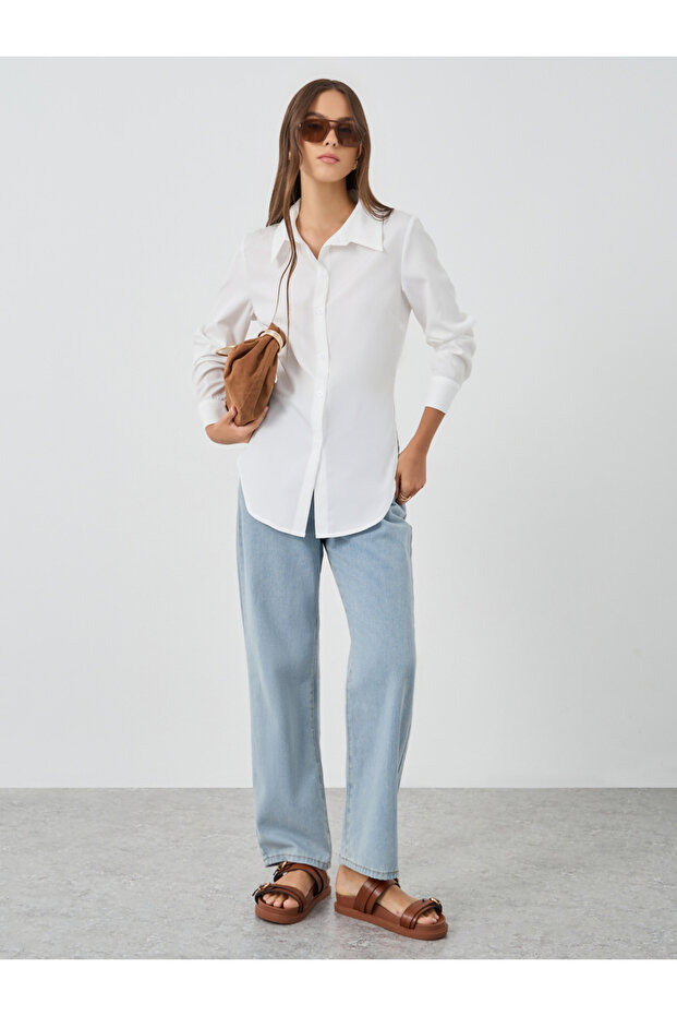 قميص سادة كبير الحجم بأكمام طويلة - 2