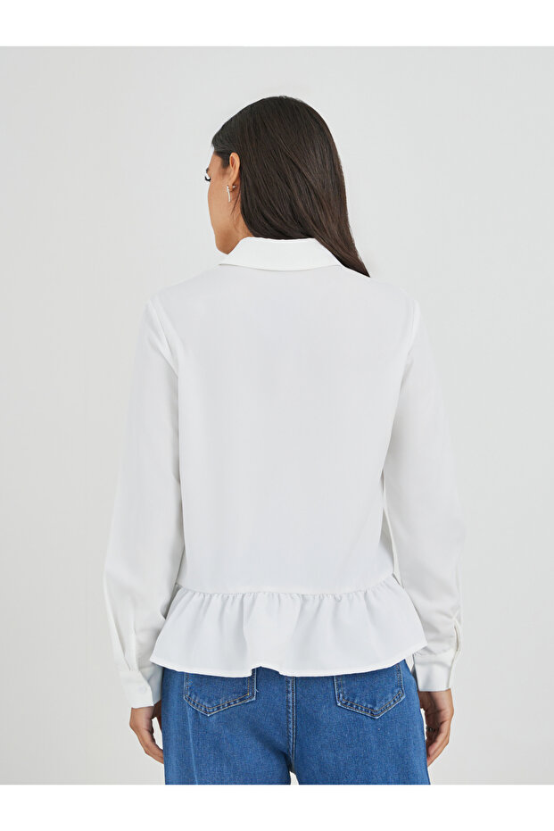 قميص سادة بأكمام طويلة وياقة واسعة - 4