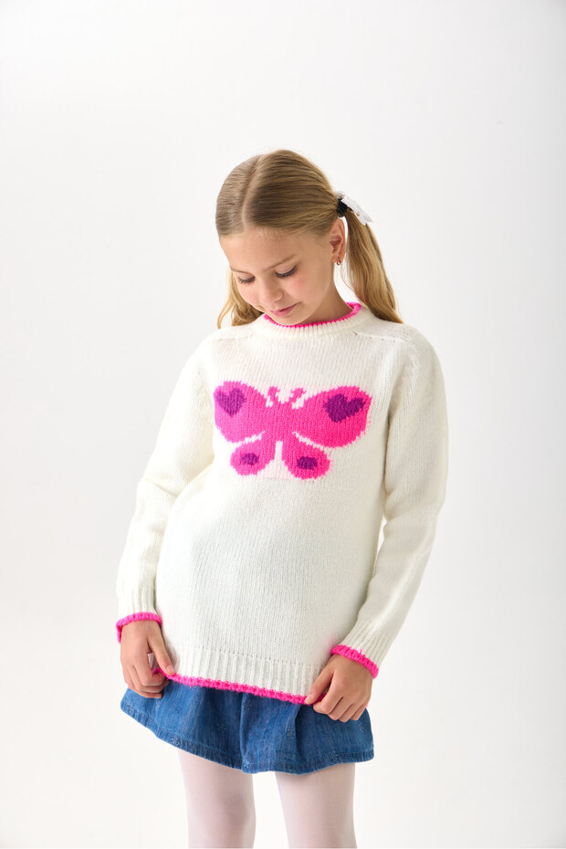 Butterfly Patterned Girl's Knitwear Sweater - Soft Textured