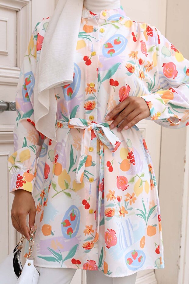 قميص حجاب منقوش باللون الأحمر 704 - 2