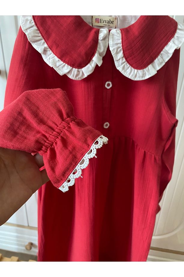 Kırmızı Müslin Elbise - 3