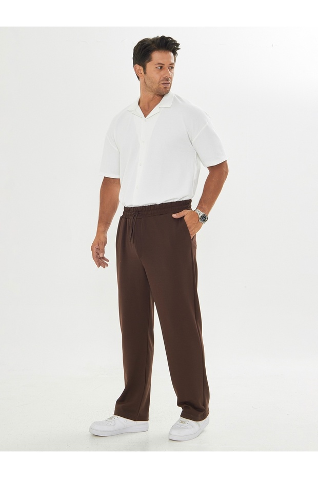 Erkek Baggy Krep Kumaş Bağcıklı Pantolon - 6