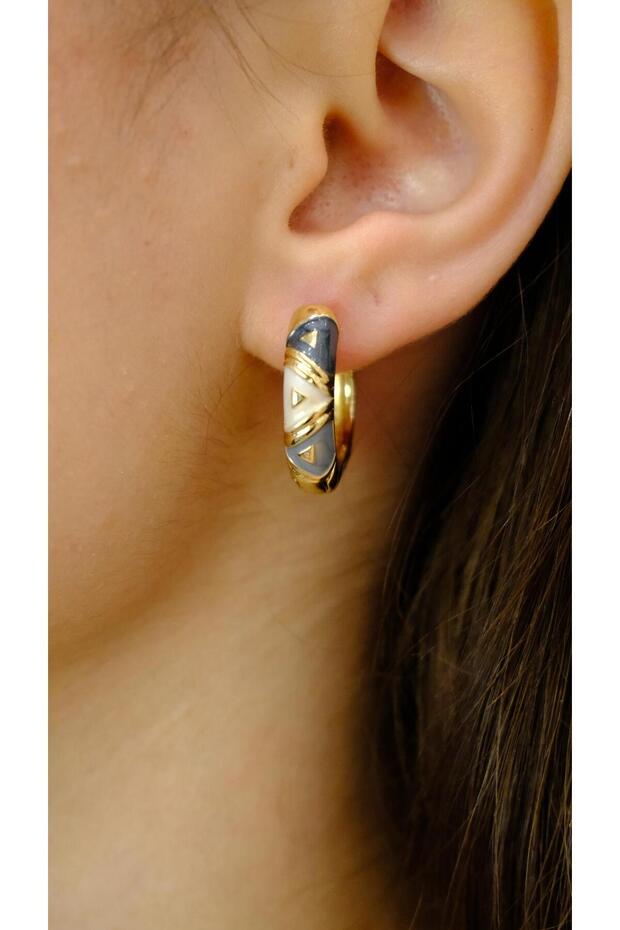 Gray Ecru Enamel Hoop Earrings