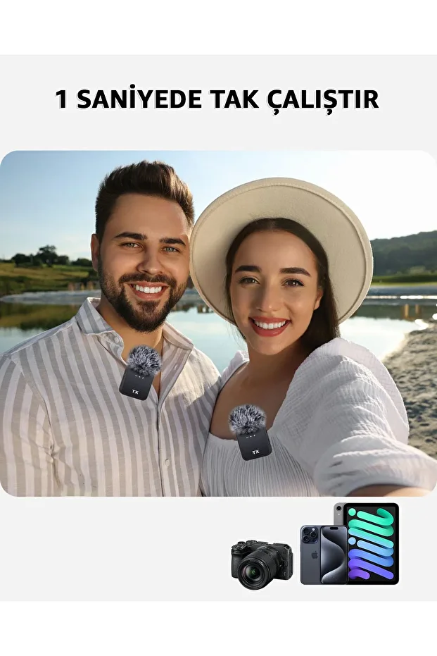 İkili Kablosuz Yaka Mikrofonu Type C Android iPhone Uyumlu Canlı Yayın Ses Video Mikrofonu - 2