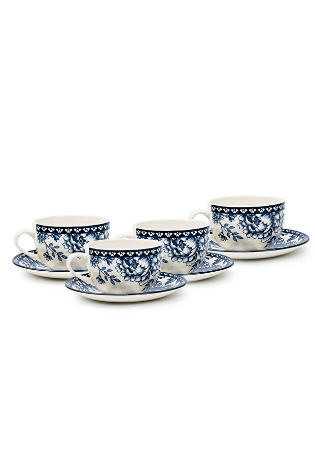 Rhapsody 240ml Dark Blue Ceramic Cup & Saucer Set (Set of 4)