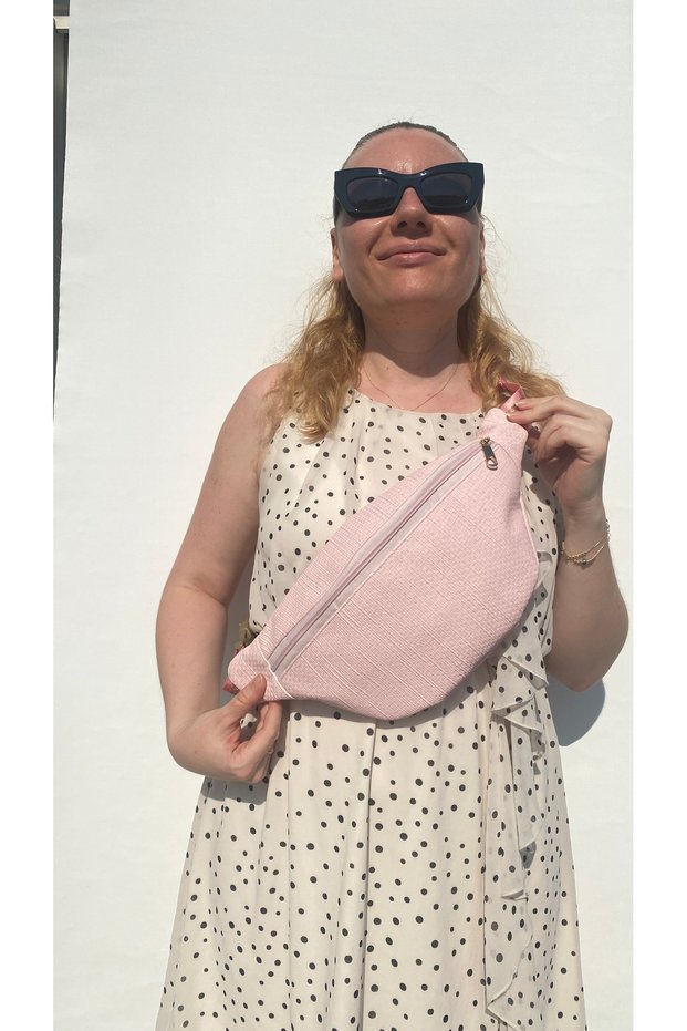 Pink Textured Faux Leather Waist Bag