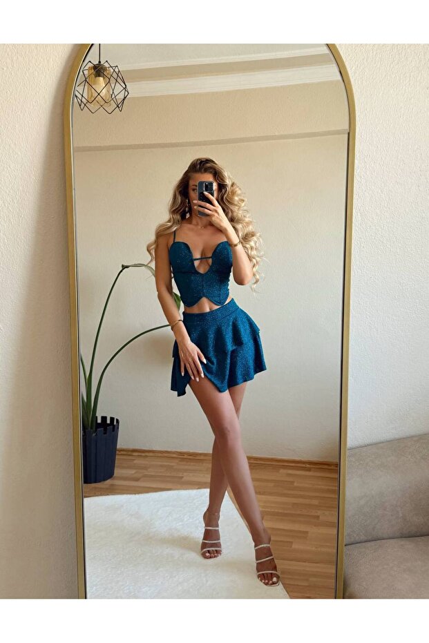 مجموعة من قطعتين من قماش بززي اللامع - 6