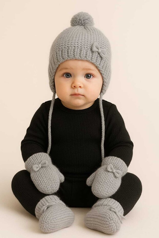 yenidogan erkek kız bebek seti hastane çıkışı seti şapka eldiven patik çorap seti 3lü set 0/12 ay - 2