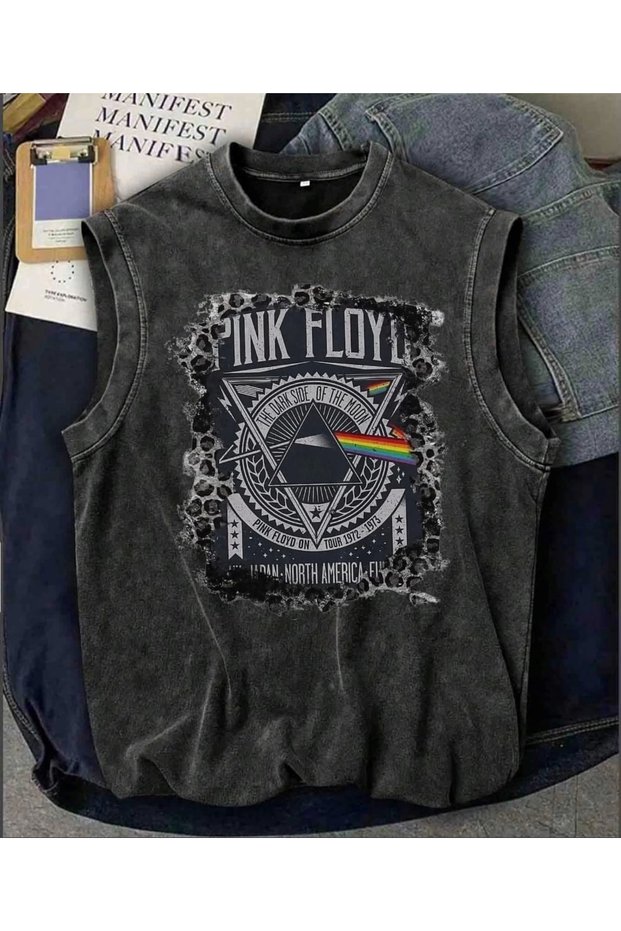Pink Floyd Tank Top Crew Neck Washed Vintage Unisex Oversize T-Shirt