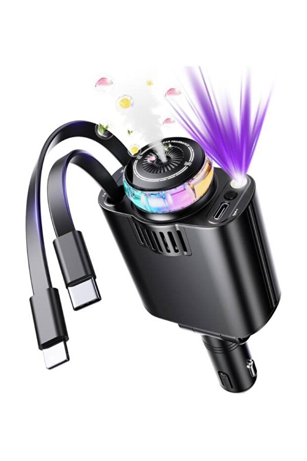 Retractable USB-C Car Charger with Starlight Projection Aromatherapy 45W Fast Charging iOS & Android