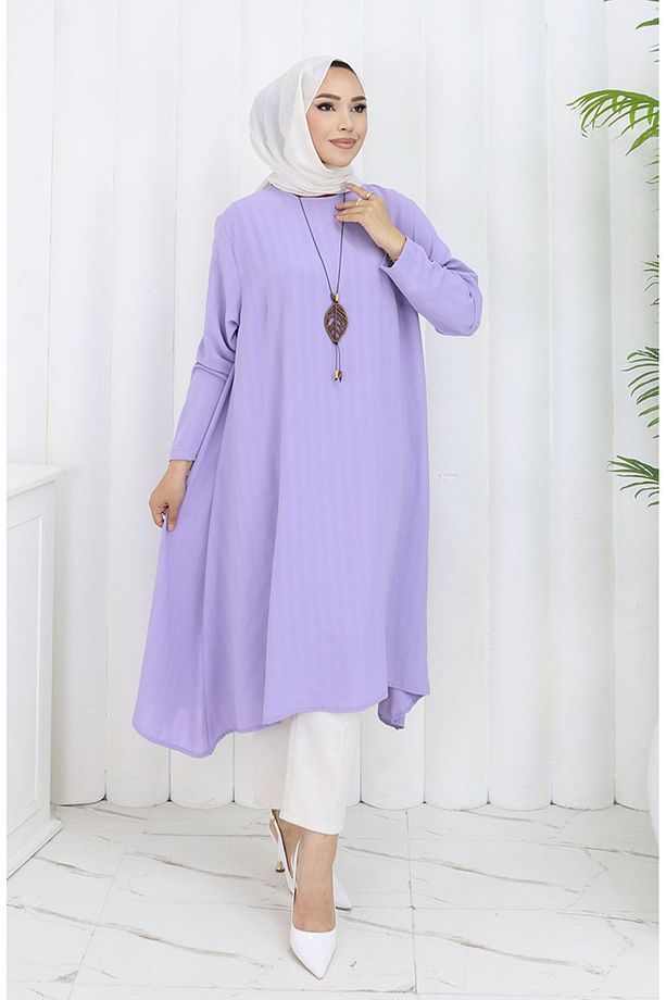 Krep Kumaş Salaş Tunik 1011-02 Lila - 1