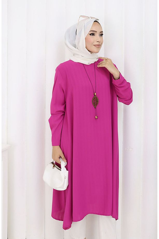 Krep Kumaş Salaş Tunik 1011-04 Fuşya - 3