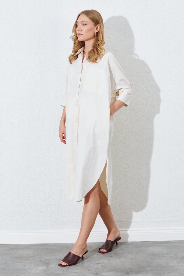 Stone Loose Fit Double Pocket Shirt Dress - Ek100283067