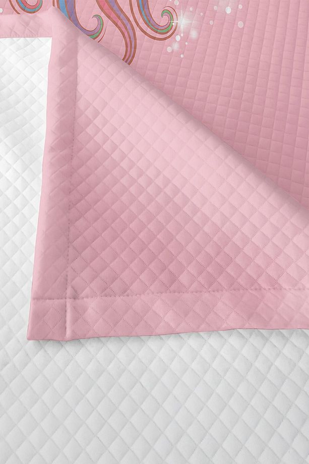 Unicorn Desenli Pembe Tek Kişilik Pike Takımı Bebek ve Çocuk Odaları İçin - 4