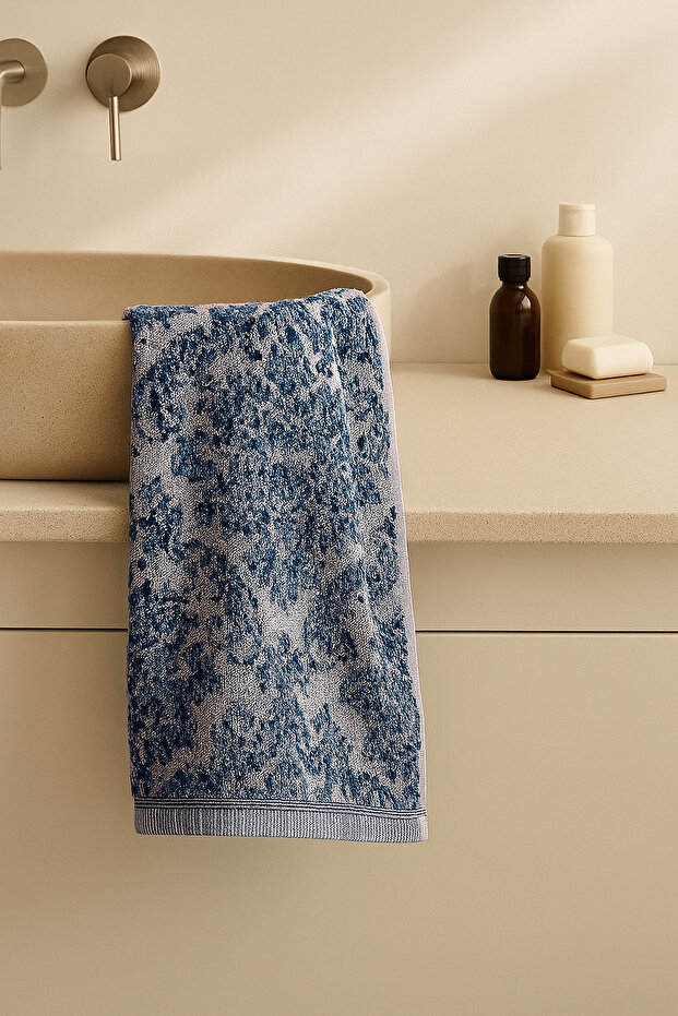 Marrakech 100% Cotton Hand Face Towel Yarn Dyed Natural Soft Luxury 50X75 Navy Blue