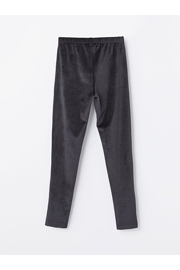 Siyah Beli Lastikli Basic Kız Çocuk Kadife Tayt - 2