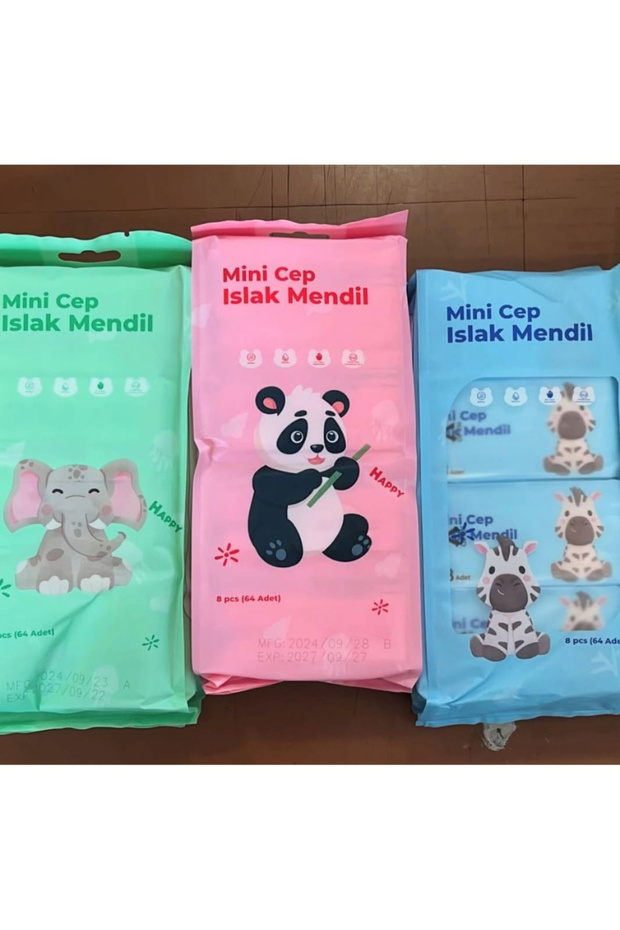 Sevimli Mini Cep Islak Mendil 1 Adet 8 Mini Paketli 64 Adet Mendil - 8