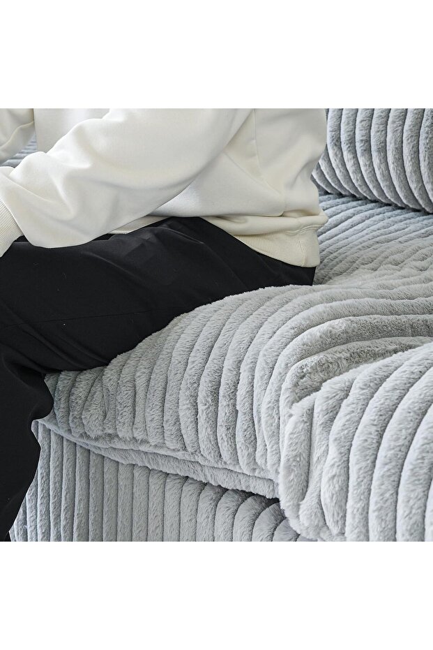 Sirius Modüler Tekli Koltuk // 95x95 Puf Tavşan Tüyü Kumaş // Yıkanabilir Kılıflı // Gri - 4