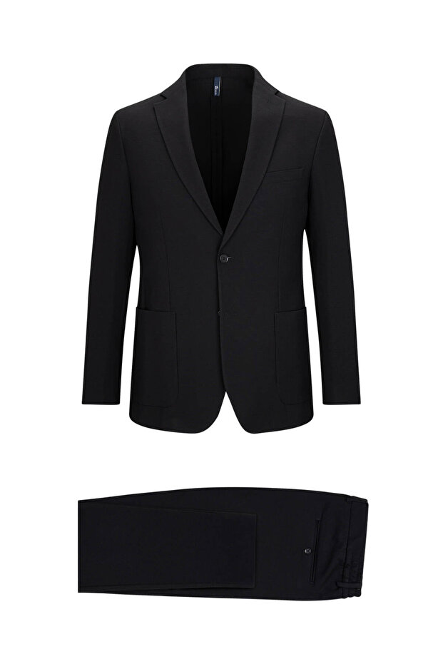 Black Slim Fit Mono Collar Suit
