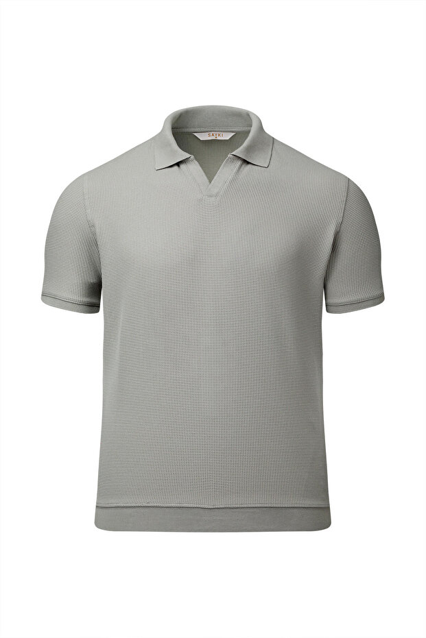 Khaki Regular Fit Polo Neck Cotton T-Shirt