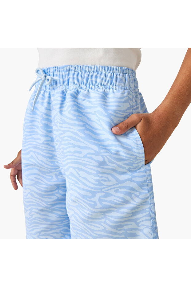 شورت سباحة مطبوع برباط مطاطي وجيوب - 4