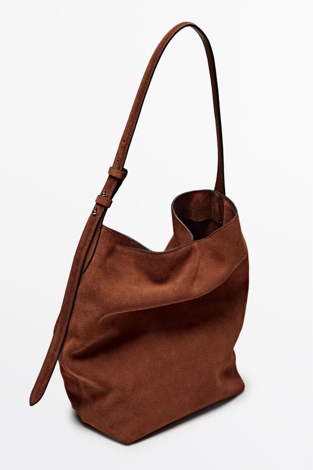 Kalın süet deri bucket çanta - 6