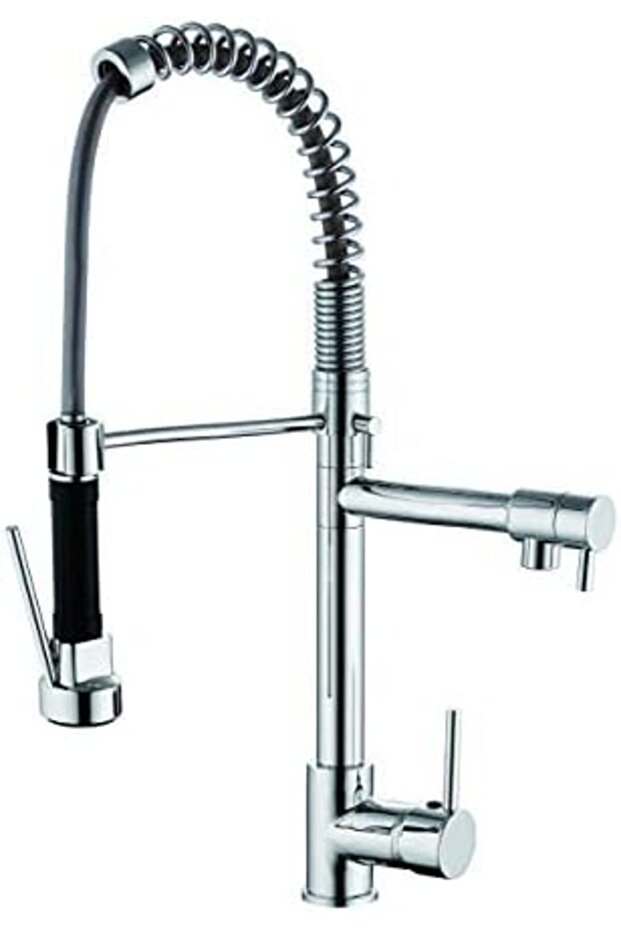 Deck Mounted Kitchen Mixer With Sprayer - Chrome Single Handle Pull Down - 2