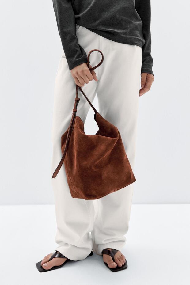 Kalın süet deri bucket çanta - 2