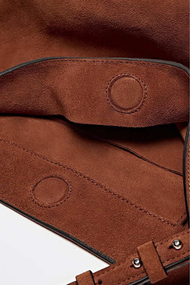 Kalın süet deri bucket çanta - 7