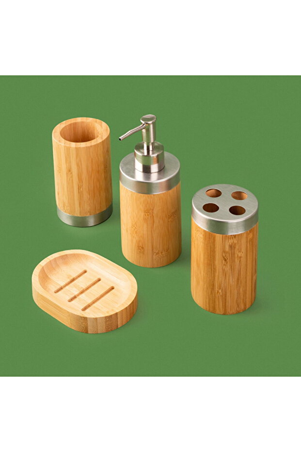 Bath Bambu 4'lü Banyo Aksesuar Seti - Bej - 2