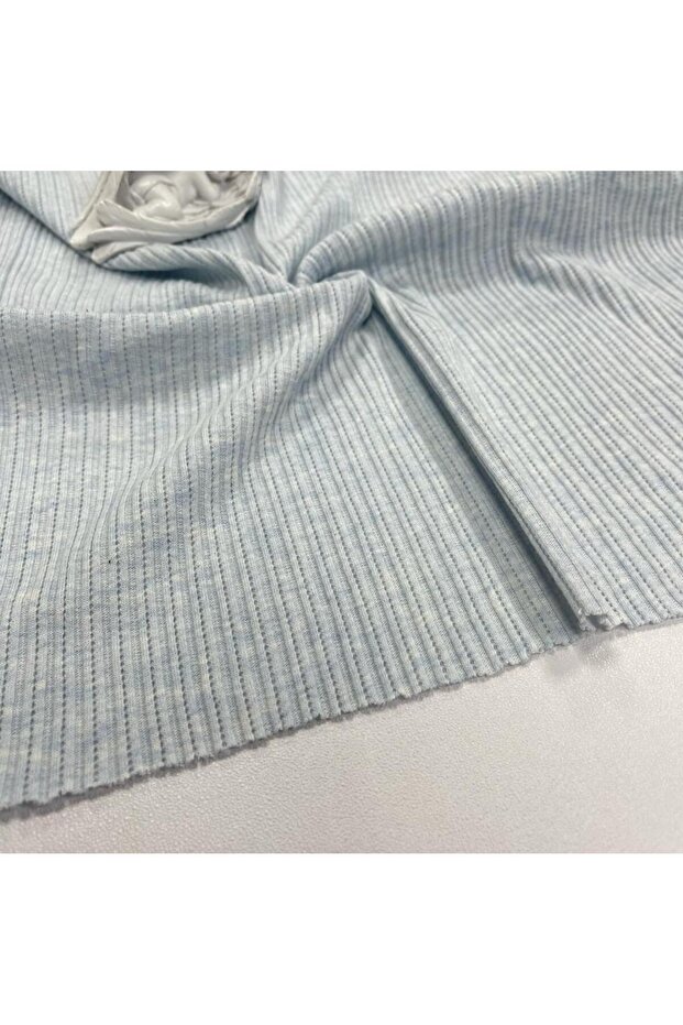 Pamuklu Pointelle Kaşkorse Kumaş | Mavi Melanj - 1