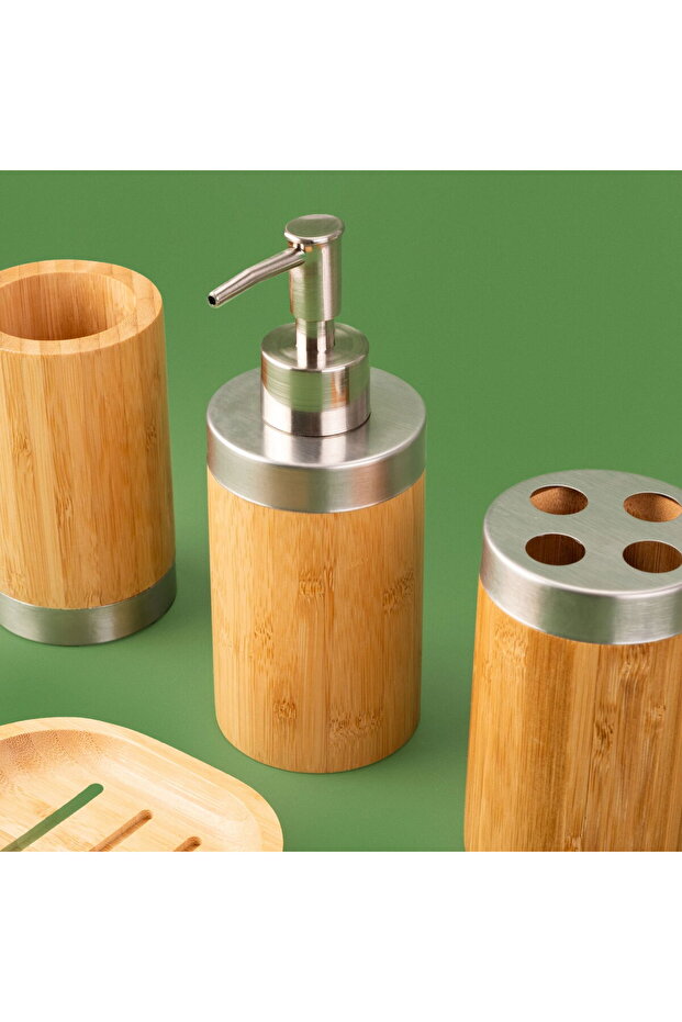 Bath Bambu 4'lü Banyo Aksesuar Seti - Bej - 5